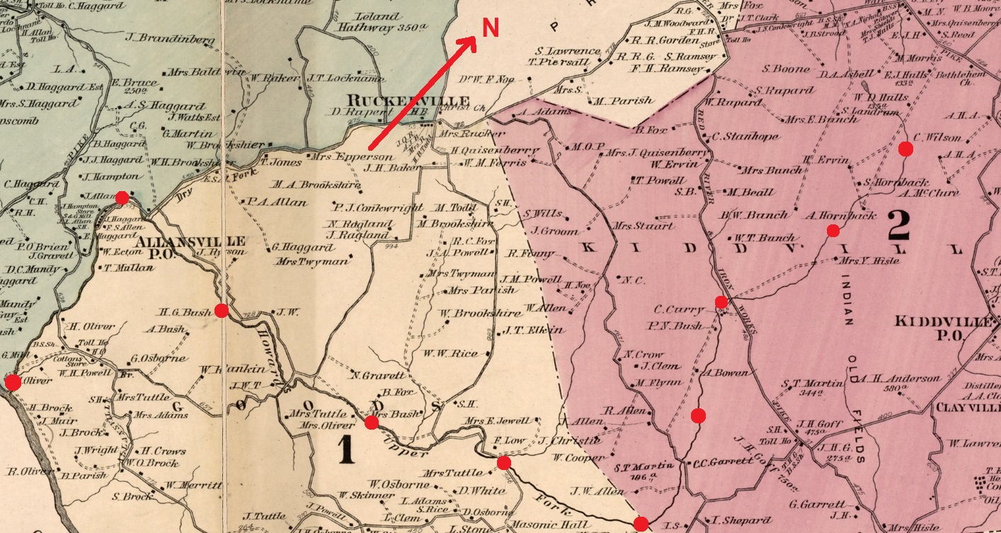 Portion of 1877 Beers and Lanagan map of Clark County