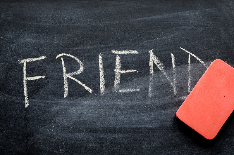 erasing friend, hand written word on blackboard being erased concept