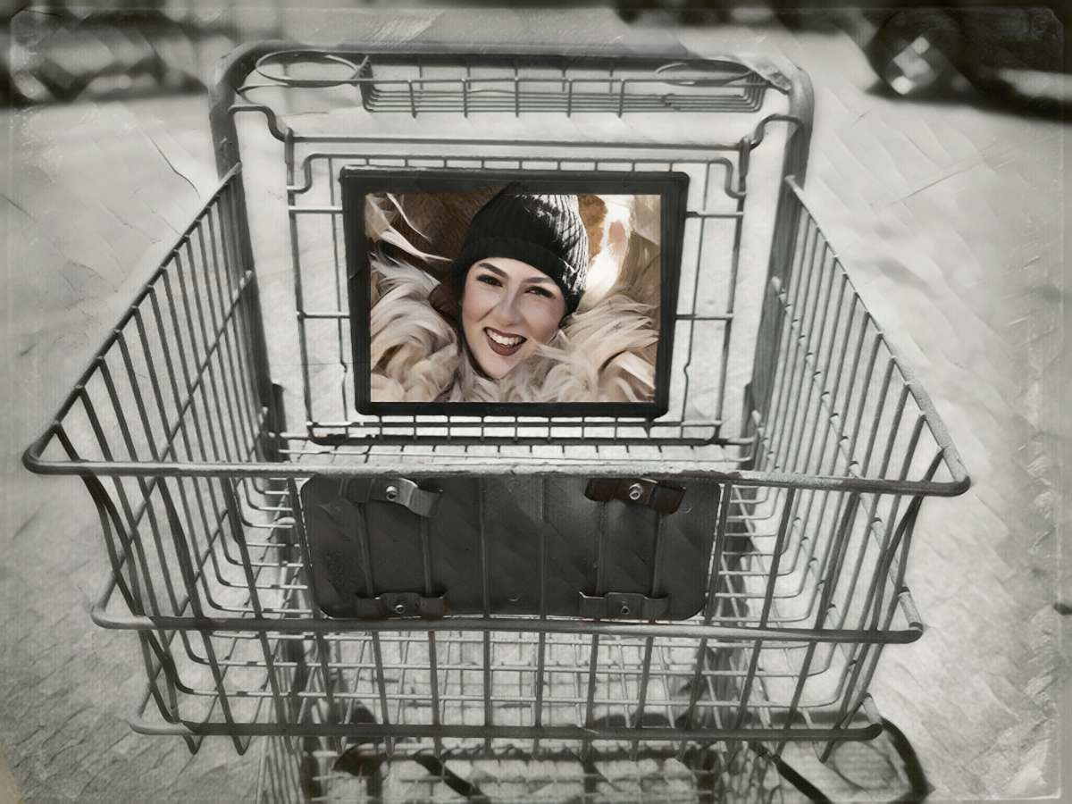face in a shopping cart