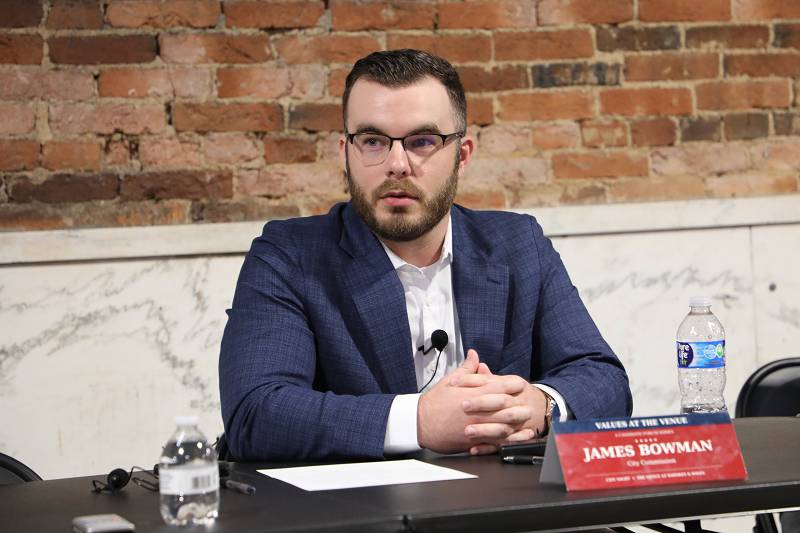 James Bowman answered questions during a two-hour Values at the Venue forum last week at Whiskey & Wiles. (Randy Patrick)