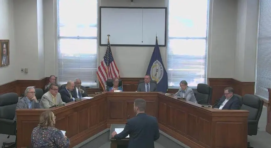 Logan Hart of the Bluegrass Area Development District addresses the Clark County Fiscal Court on Wednesday, April 8, 2026