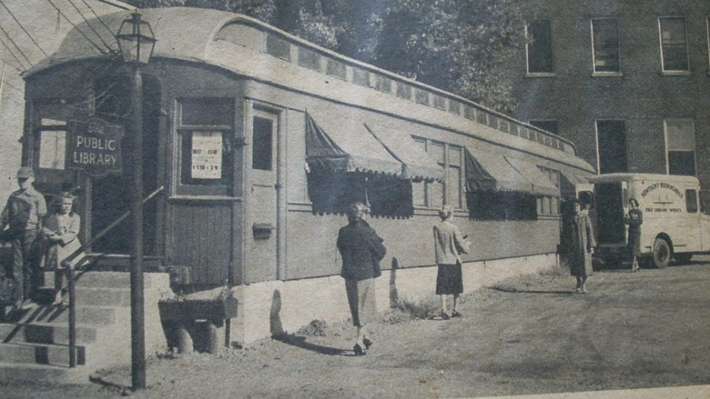 Winchester Library in a retired railroad car (1954)