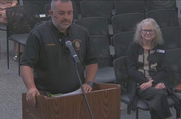 Winchester Police Department Chief Travis Thompson (left) and Clark County Public Library Director Angela Turner (right) addressed several items at Tuesday's City Commission meeting. (City of Winchester, KY Community Information Facebook Page)
