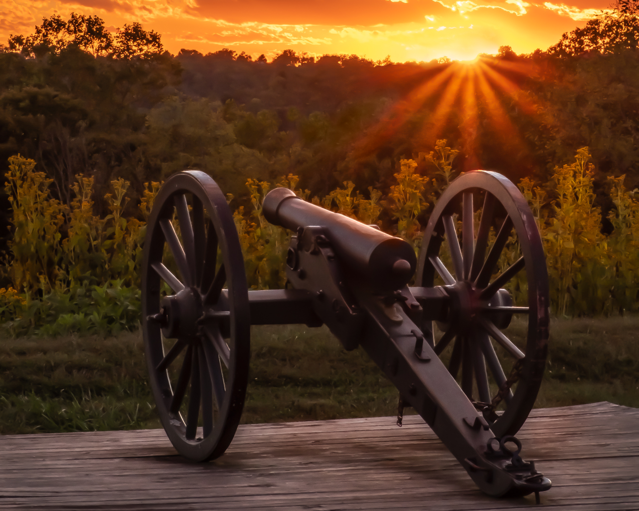 Sunset at Civil War earthen works