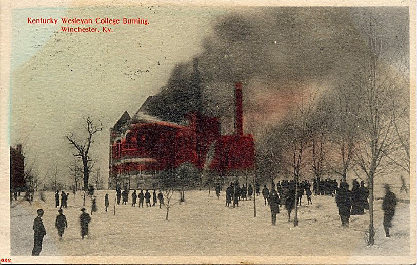 Kentucky Wesleyan College burning on a bitterly cold day in February 1905. Thanks to Chris Coney for sharing this postcard view with me.