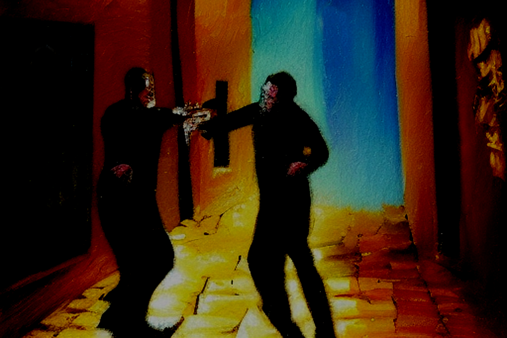 knife fight in dark alley