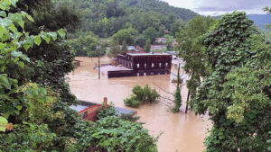 Downtown Whitesburg was covered in floodwaters in the summer of 2022. But the Mountain Eagle survived. (Kentucky Lantern)