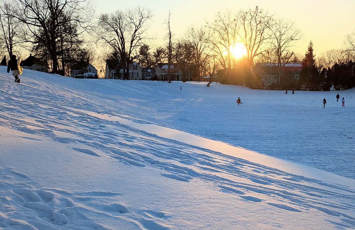 "The Hill" at college park in downtown Winchester is a popular spot for sledding.